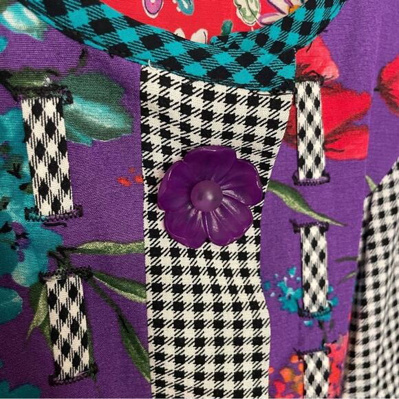 Vintage Carole Little Petites Jacket NWT Size 8 Flower Button Checkered Floral - Picture 4 of 10